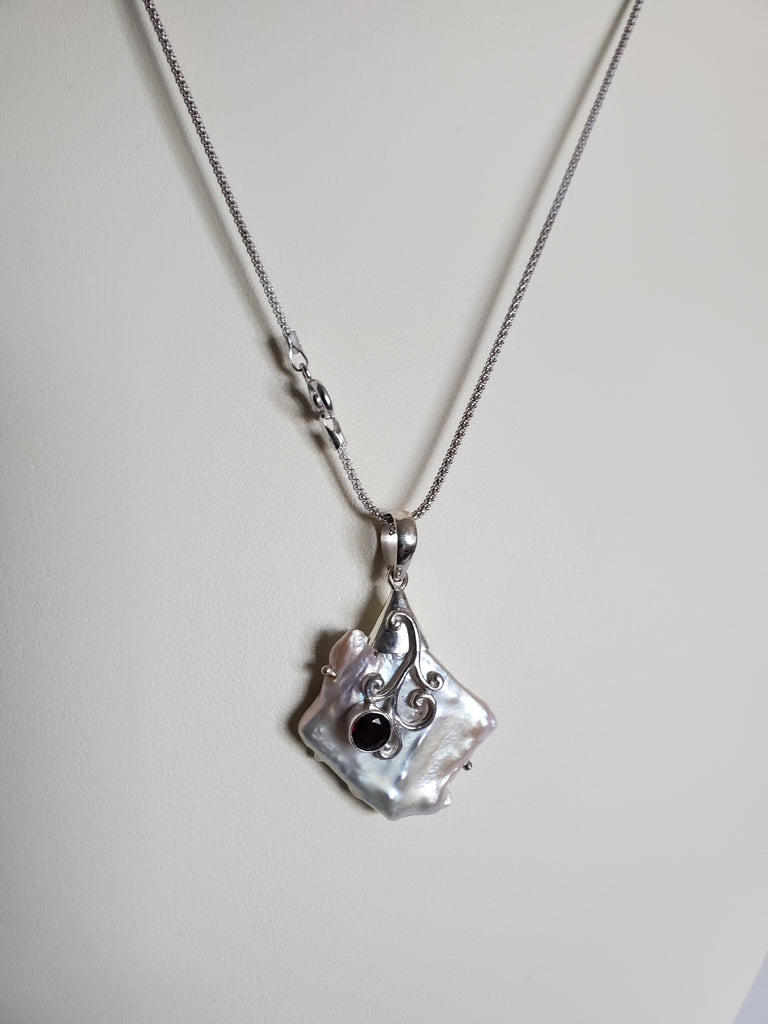 925 Sterling Silver Freshwater Pearl Pendant Necklace 18 " Alluregem S1022