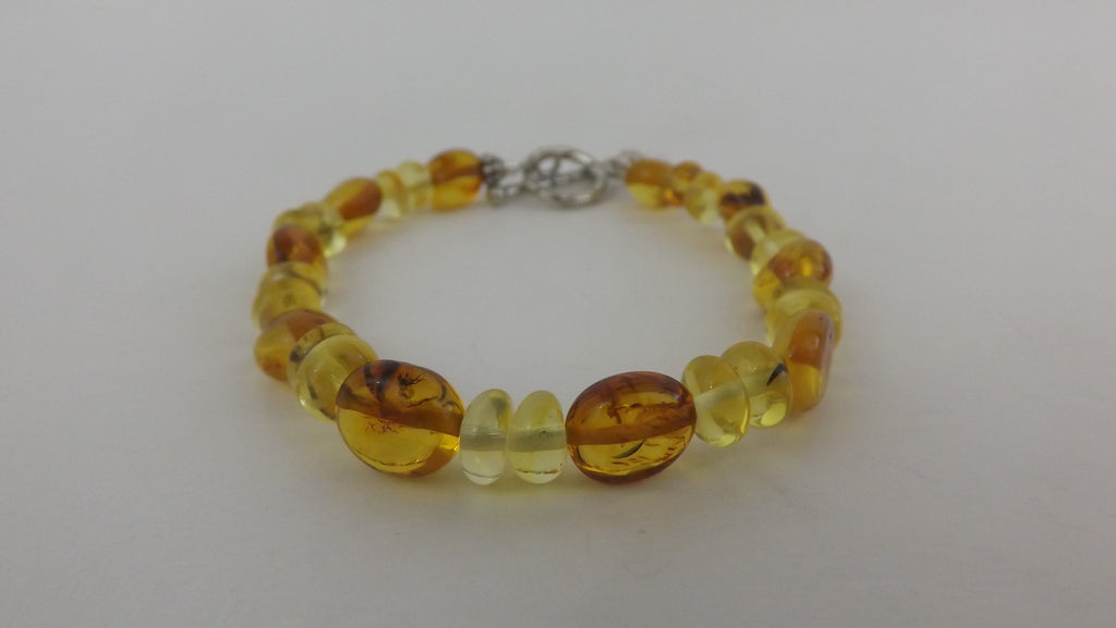 Baltic Amber Bracelet, 925 Sterling Silver, Light Honey 8  gm 7.5"  ALLUREGEM  S1777