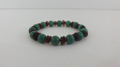 BALTIC AMBER & TURQUOISE STRETCH BRACELET 23-25 gm 8 " ALLUREGEM S1016