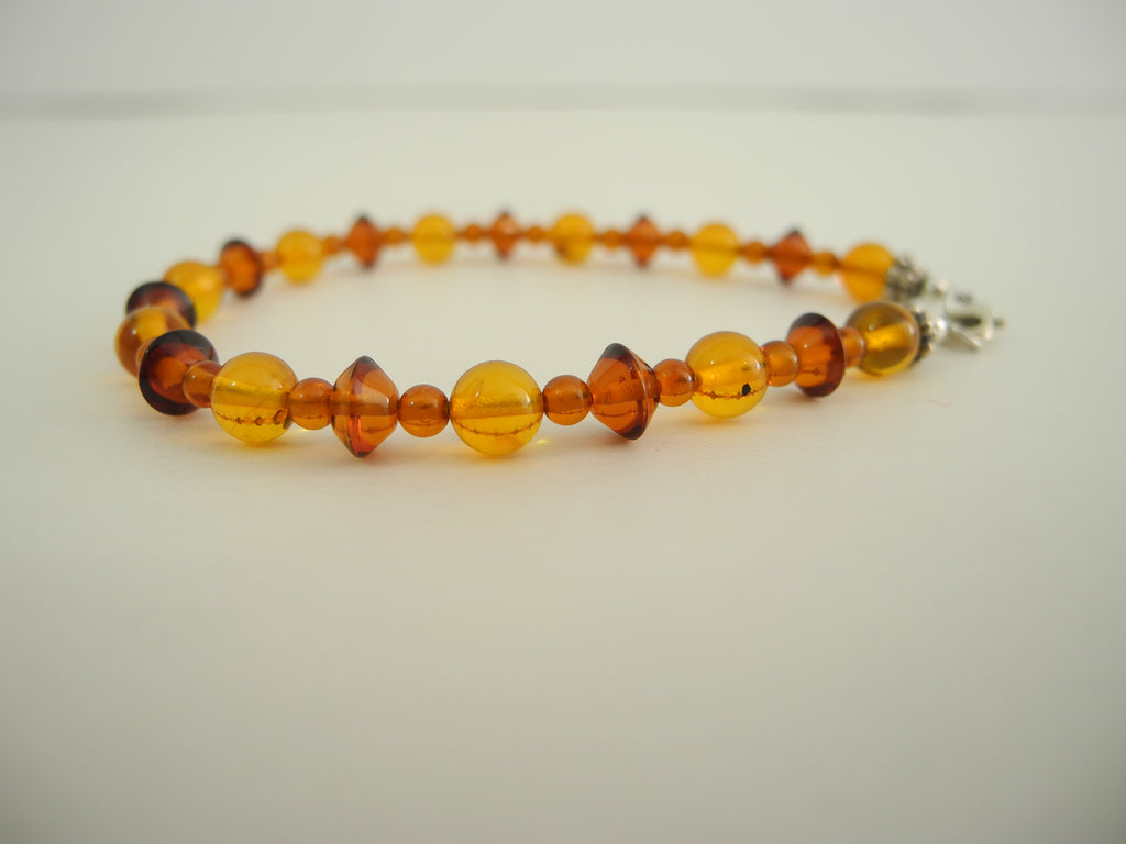 Baltic Amber Bracelet, 925 Sterling Silver, 5.2 gm 6-7  mm, 7"  ALLUREGEM  S1692
