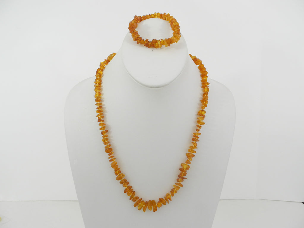 BALTIC AMBER NECKLACE & BRACELET SET, CHIPS, 22-24 gm   20 " ALLUREGEM S1132