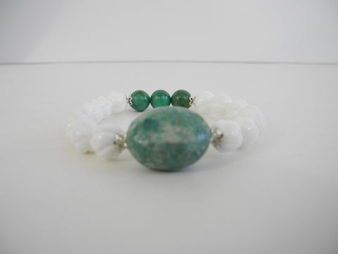 925 GENUINE TURQUOISE & CARVED SHELL BRACELET 31 gm  7.5 " ALLUREGEM S1638