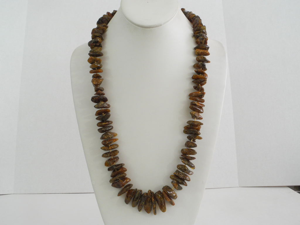 BALTIC AMBER LONG NECKLACE LARGE CHIPS GREEN 75-80 gm 27 " ALLUREGEM S1131