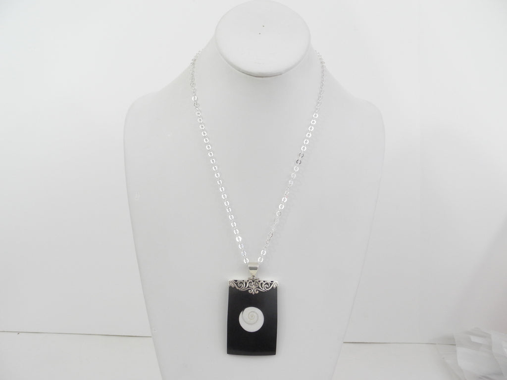 925 STERLING SILVER BLACKWOOD SHIVA'S "EYE" PENDANT NECKLACE 17 gm 20 "  ALLUREGEM S1413