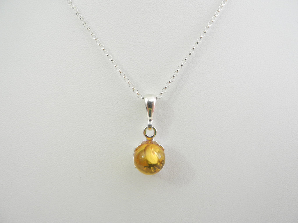 Baltic Amber Pendant Necklace, 925 Sterling Silver  16" ALLUREGEM S1166
