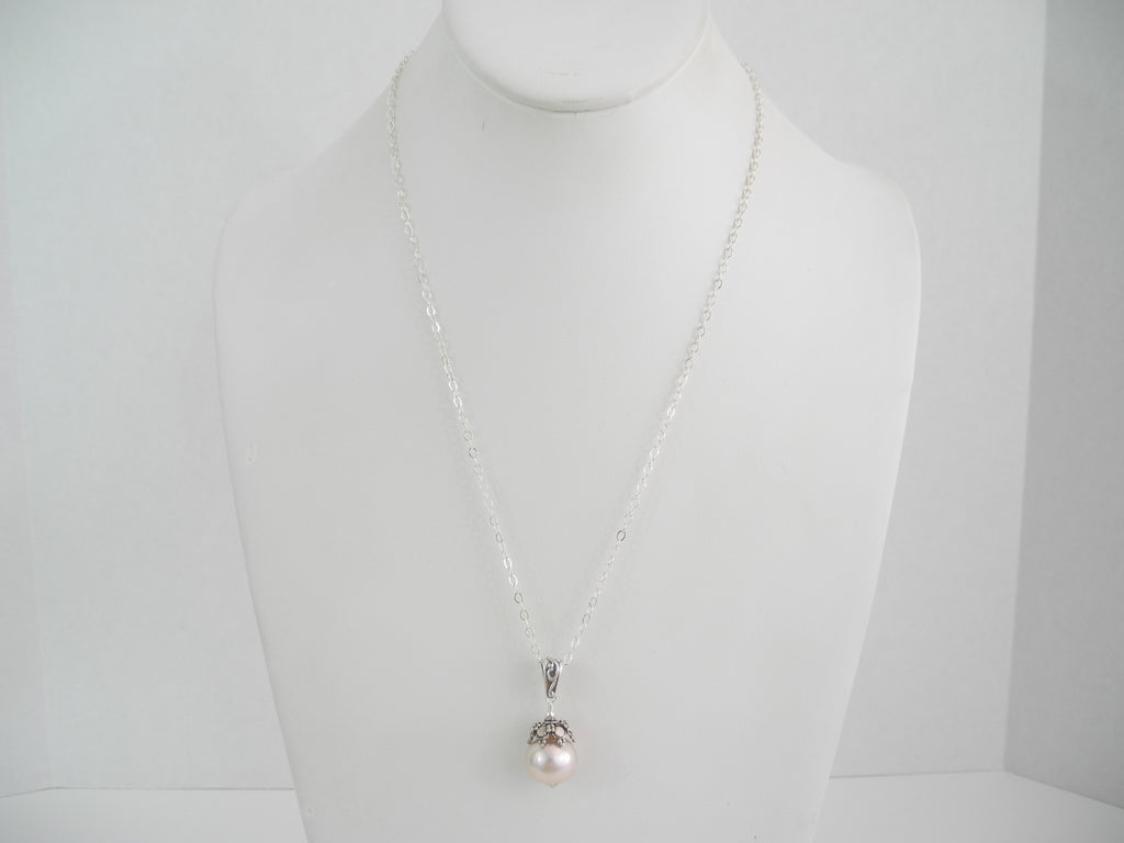 925 Sterling Silver Freshwater Pearl Pendant Necklace 10 gm 13.5 mm 20 " Alluregem S1704