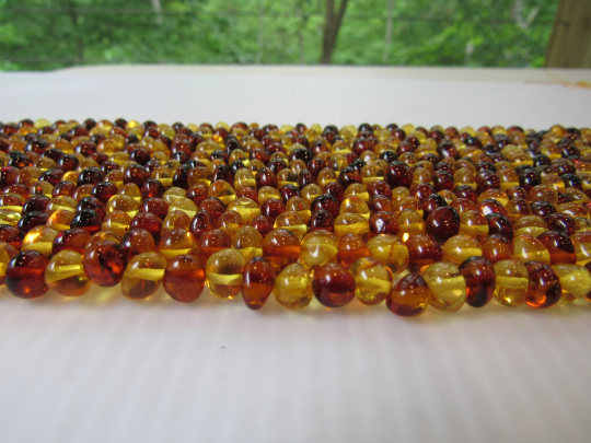 Natural Baltic Amber Bead Strands, Multi-color, Rounded Baroque 12 - 14 Grams, 7 - 8 MM 16" Alluregem E2155