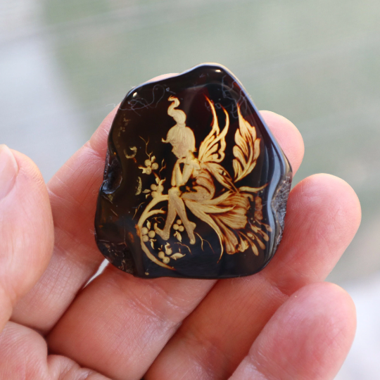 Large Baltic Amber Carved Cabochon, 7.6 gm, Hand Carved Unset Pendant Stone, Alluregem E2949