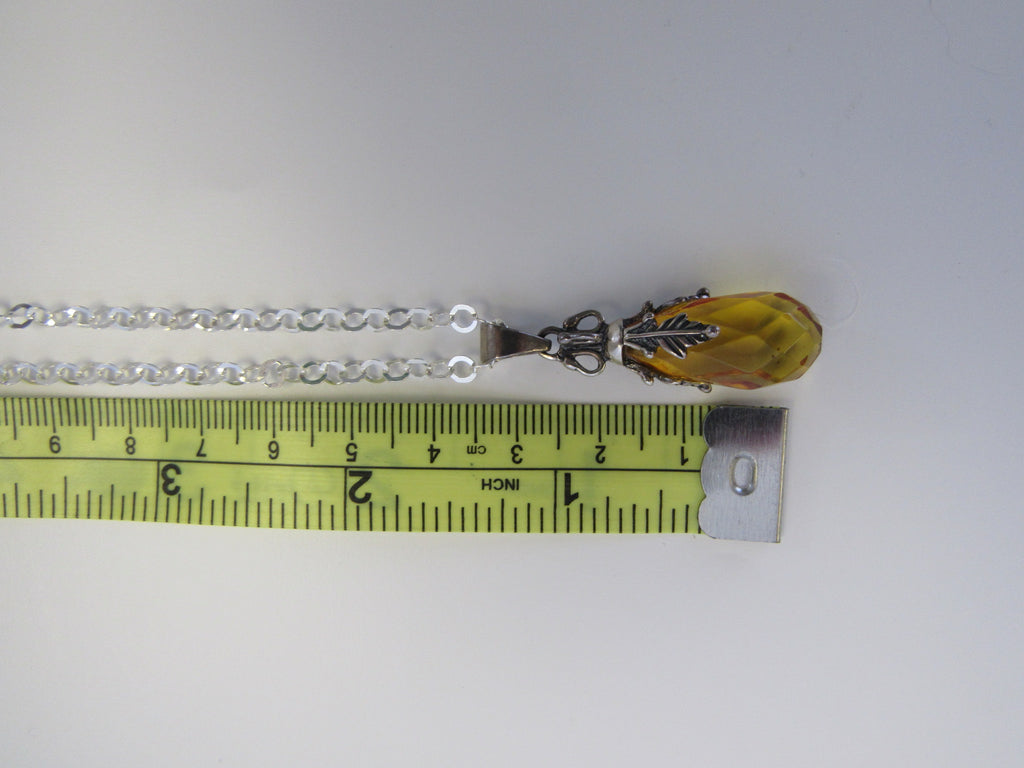 BALTIC AMBER PENDANT NECKLACE, 925 Sterling Silver, FACETED LEMON 20" ALLUREGEM S1033