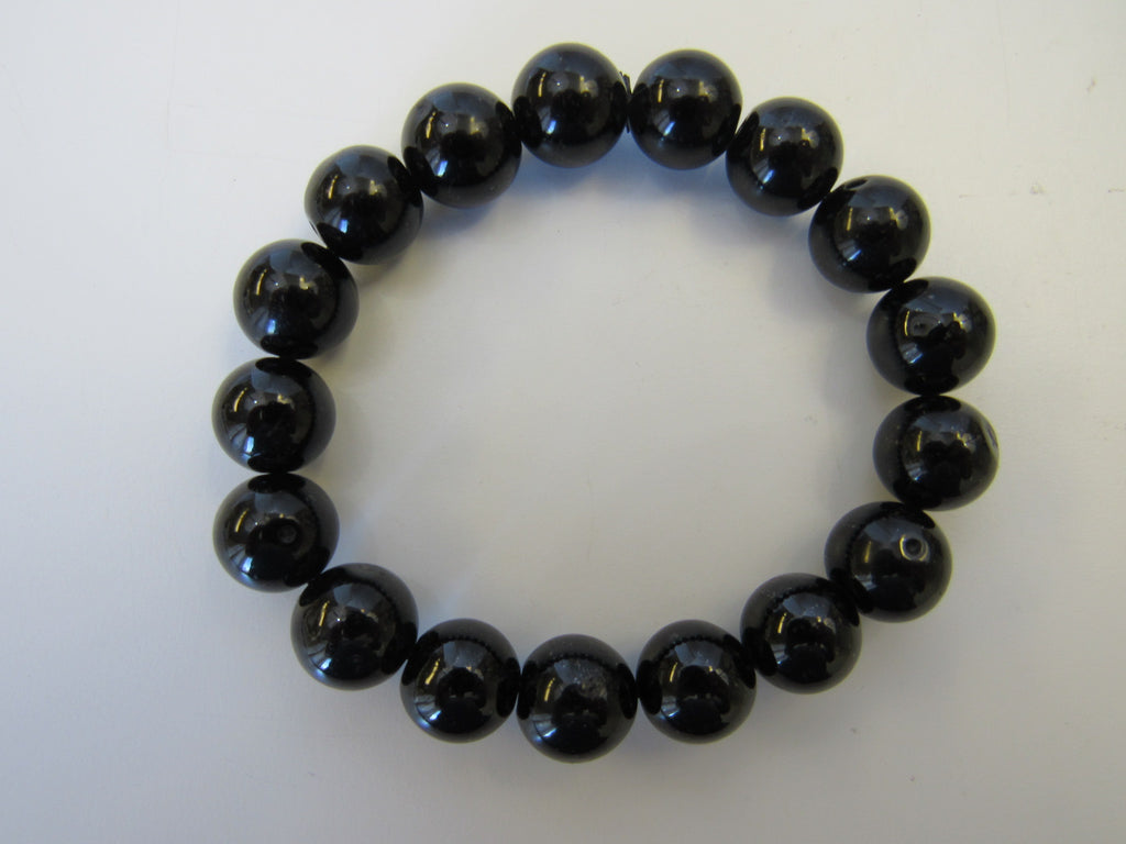 GENUINE BLACK TOURMALINE STRETCH BRACELET 34-43 gm , 10 mm 8 " ALLUREGEM S1122