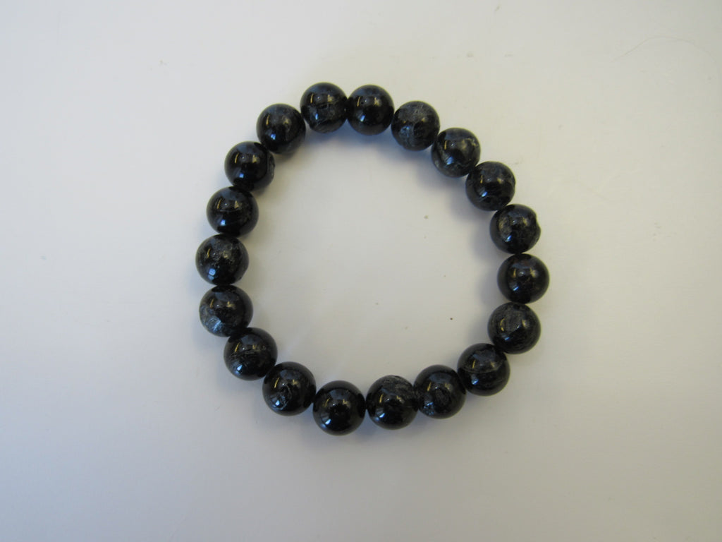 GENUINE BLACK TOURMALINE STRETCH BRACELET 34-43 gm , 10 mm 8 " ALLUREGEM S1107