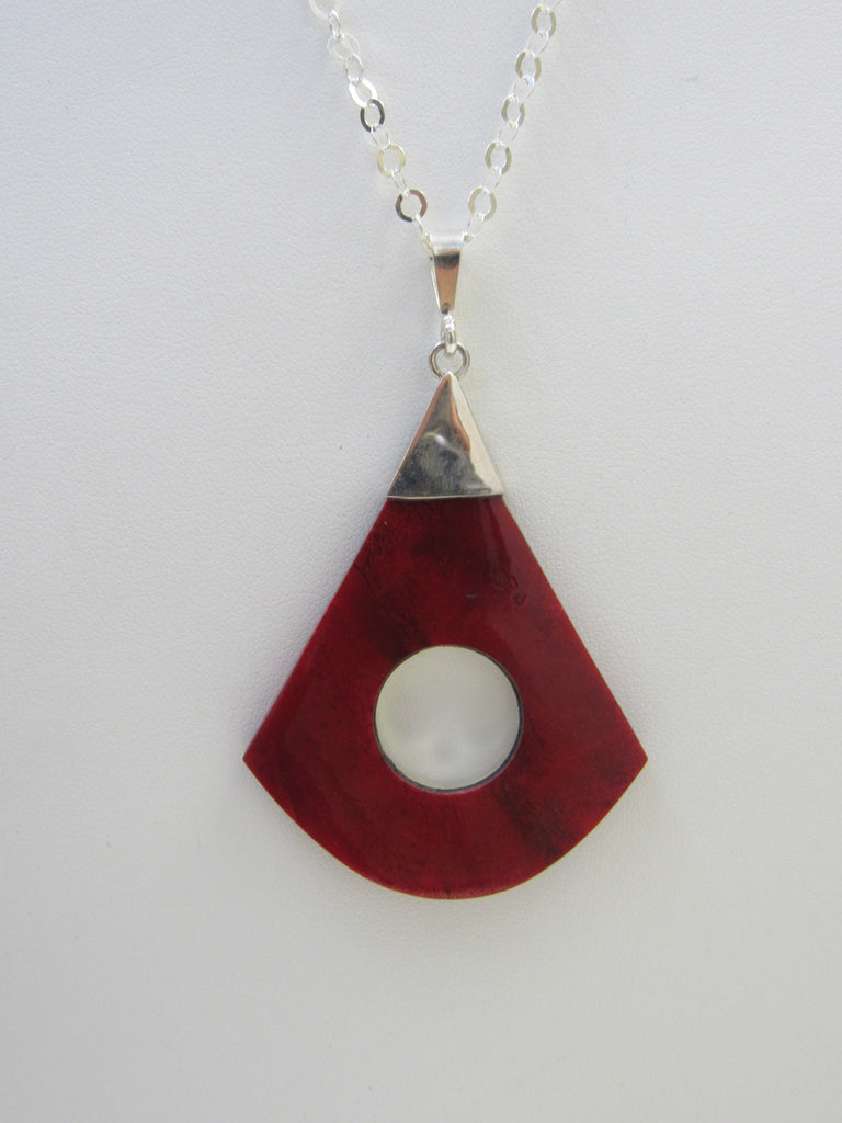 925 STERLING SILVER LARGE RED CORAL PENDANT NECKLACE12 gm 20" ALLUREGEM S1053