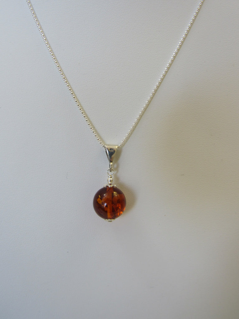 BALTIC AMBER PENDANT NECKLACE, 925 Sterling Silver 18" ALLUREGEM S1010