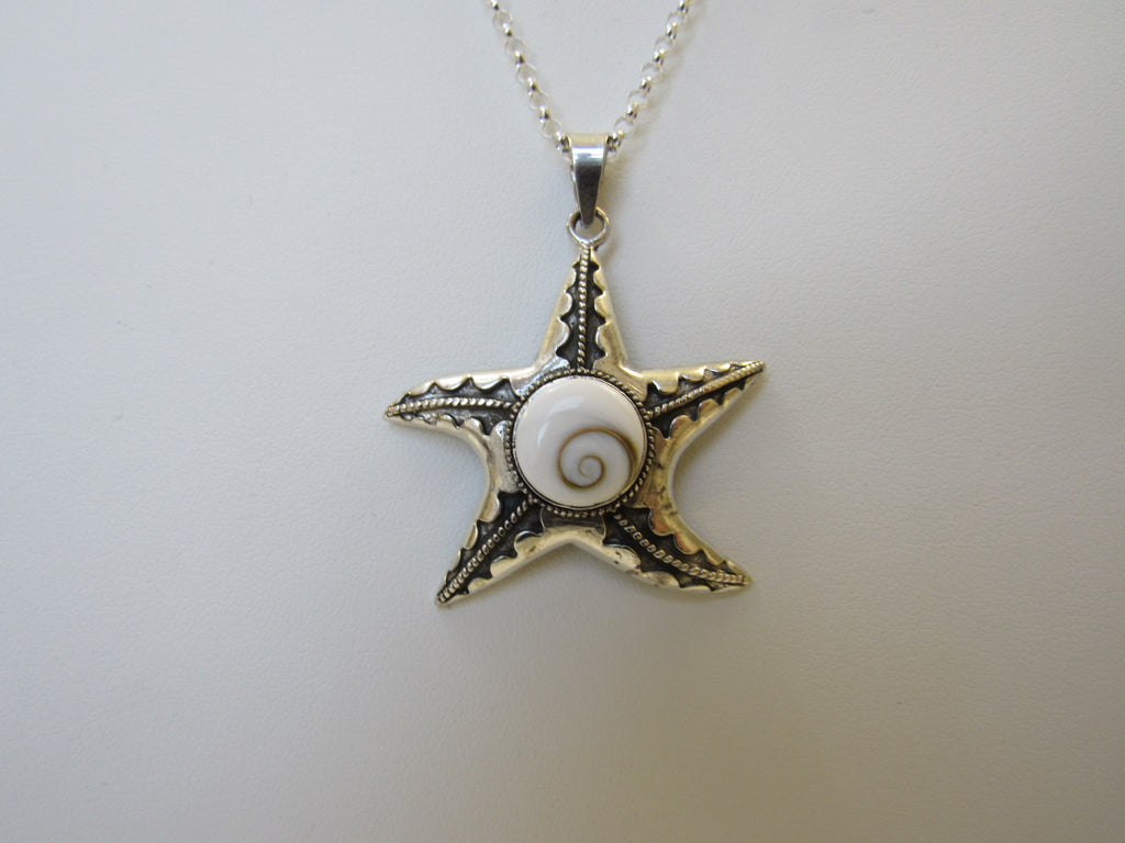 925 STERLING SILVER SHIVA:S EYE STARFISH PENDANT NECKLACE 20"  S1000