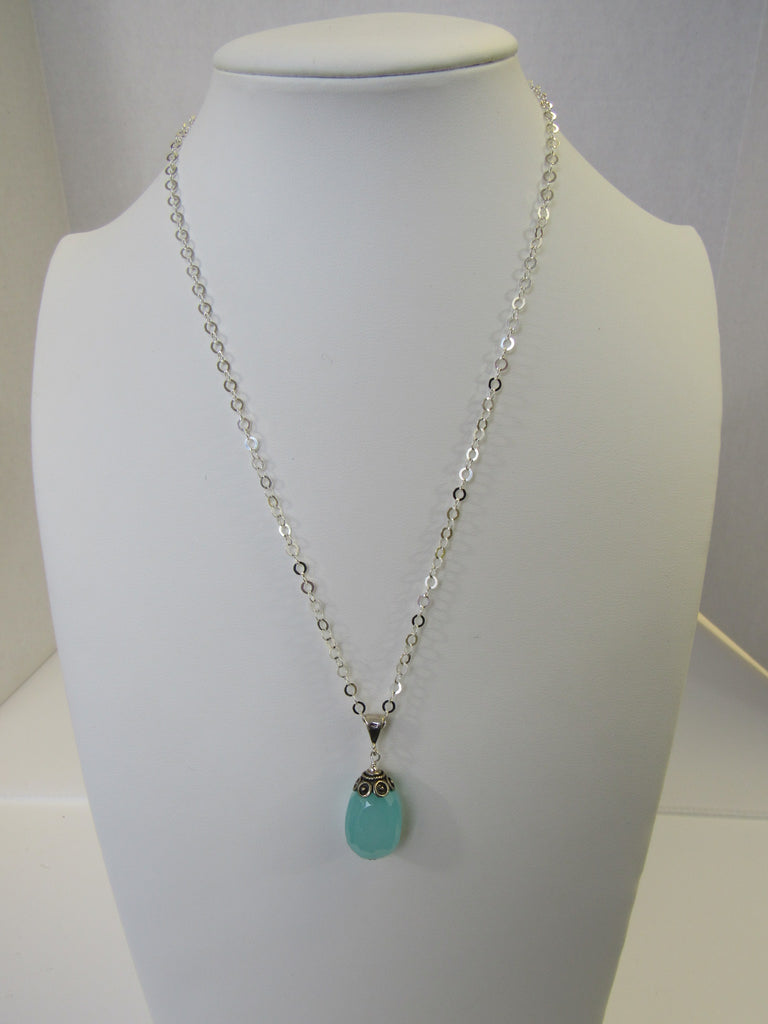 AQUA BLUE CHALCEDONY PENDANT NECKLACE, 925 Sterling Silver, 20"  ALLUREGEM  S1099