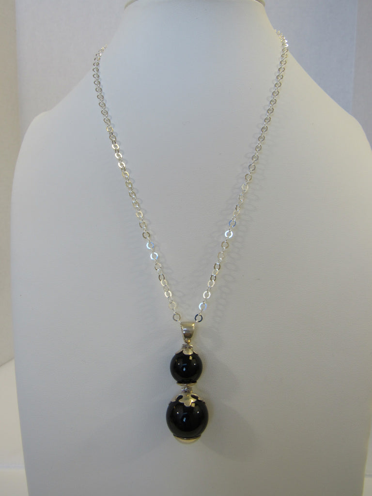 925 STERLING SILVER BLACK ONYX PENDANT NECKLACE,  19 gm  20"  ALLUREGEM S1144