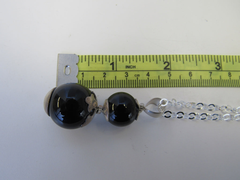 BLACK ONYX PENDANT NECKLACE, 925 STERLING SILVER 20"  ALLUREGEM S1249