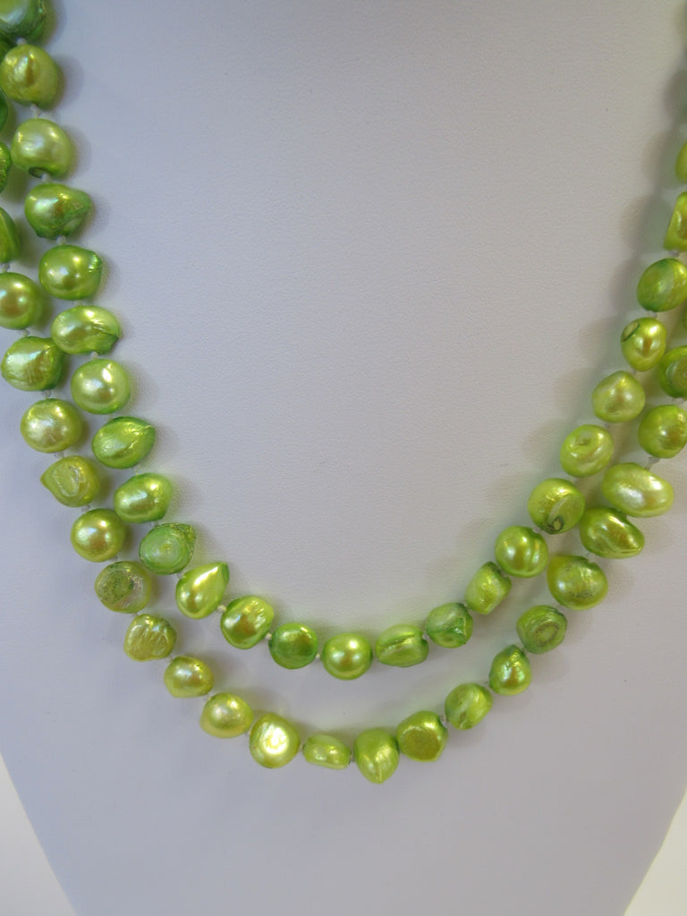 GENUINE FRESHWATER PEARL NECKLACE,  LIME, 9-12 mm 124 gm, 46"  ALLUREGEM S1302