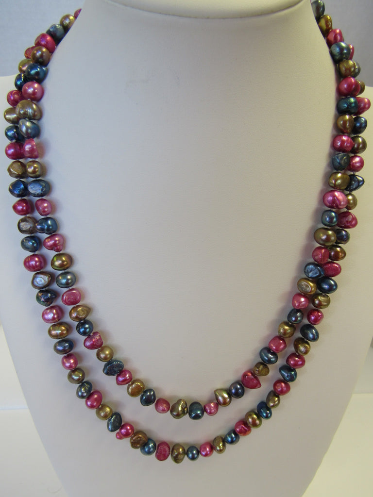 GENUINE FRESHWATER PEARL NECKLACE,  MULTI-COLOR 9-11 mm 99 gm, 46"  ALLUREGEM S1304