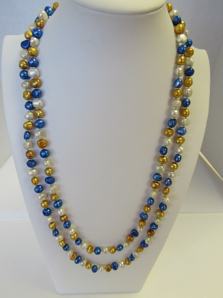 GENUINE FRESHWATER PEARL NECKLACE,  MULTI-COLOR 6-9  mm 126 gm, 56"  ALLUREGEM S1305