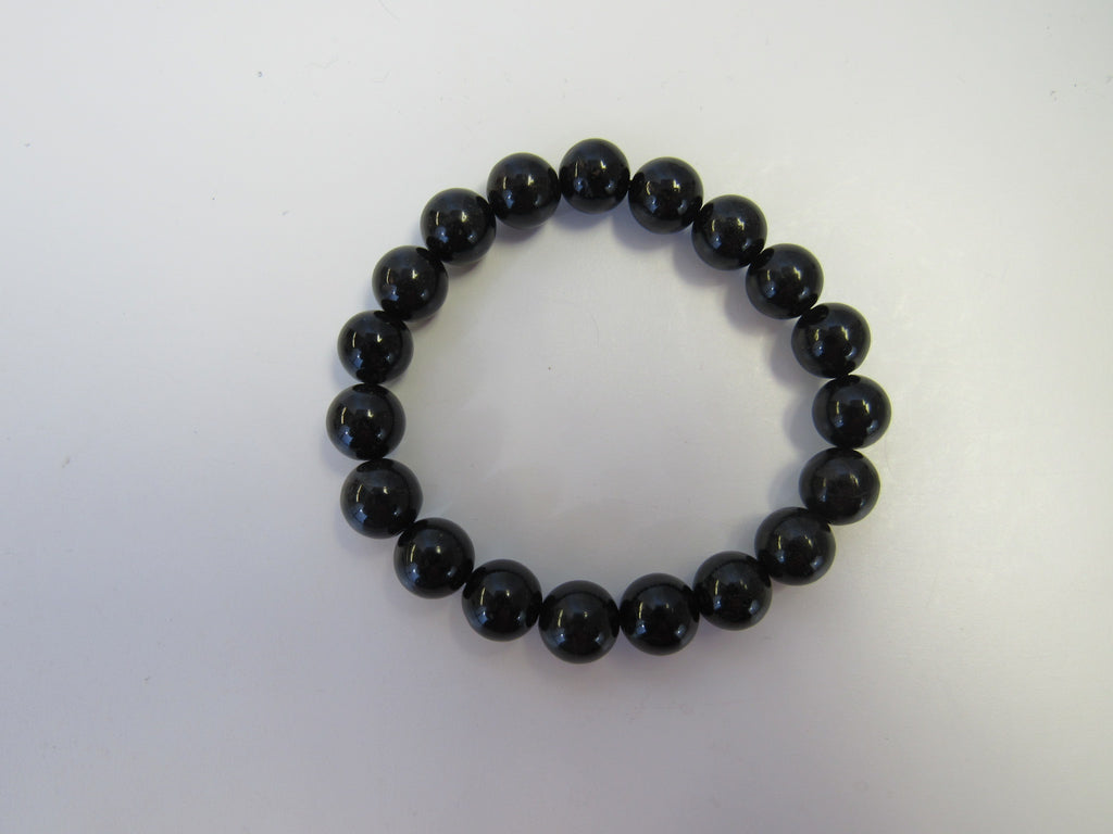 GENUINE BLACK TOURMALINE STRETCH BRACELET 35 gm , 10 mm 8 " ALLUREGEM S1308