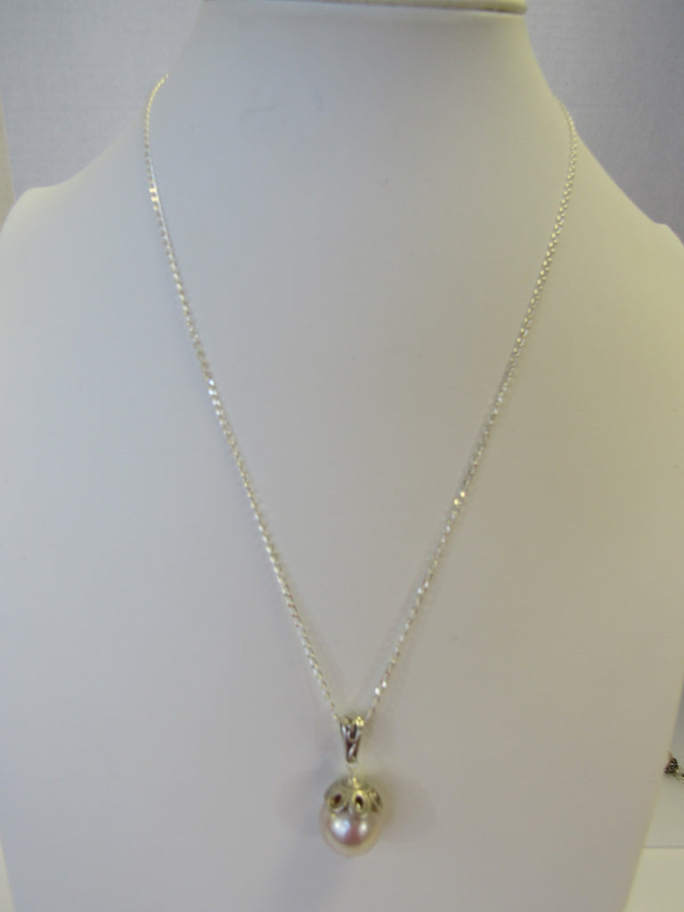 925 STERLING SILVER GENUINE FRESHWATER PEARL PENDANT NECKLACE 9.3 gm 20 " ALLUREGEM S1329