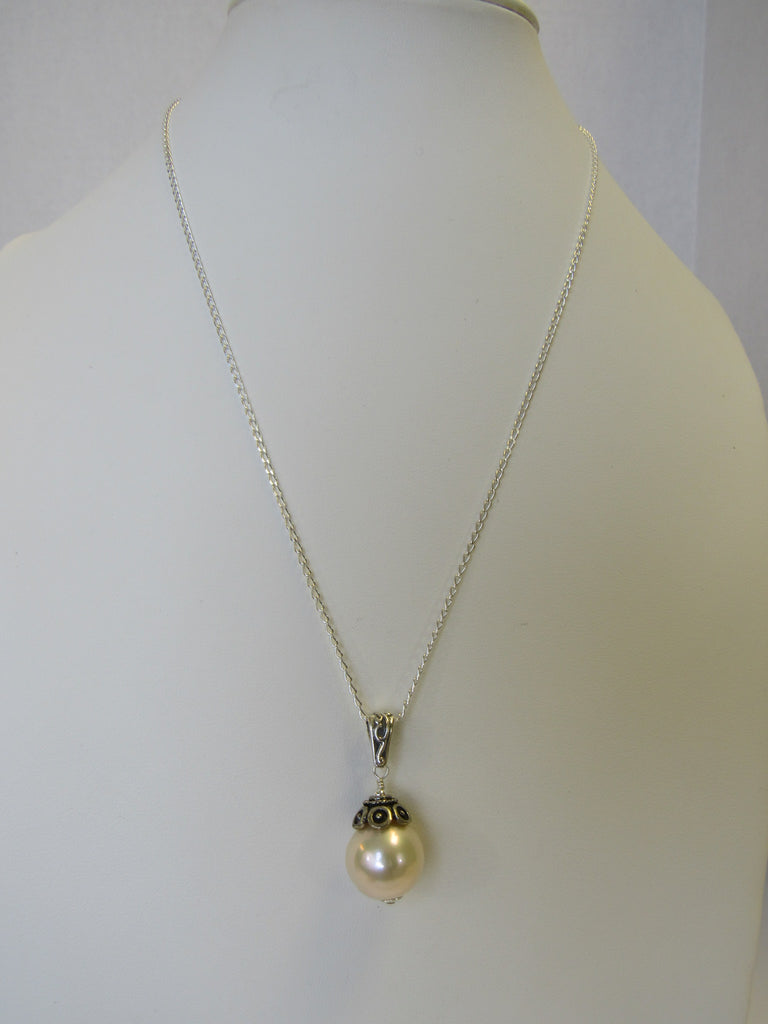 925 STERLING SILVER GENUINE FRESHWATER PEARL PENDANT NECKLACE 9 gm 20 " ALLUREGEM S1330