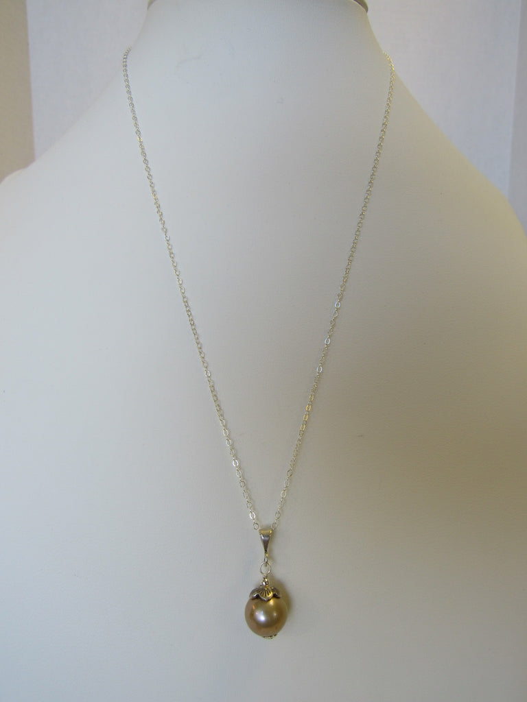 925 STERLING SILVER GENUINE FRESHWATER PEARL PENDANT NECKLACE BRONZE 3.5 gm 20 " ALLUREGEM S1337