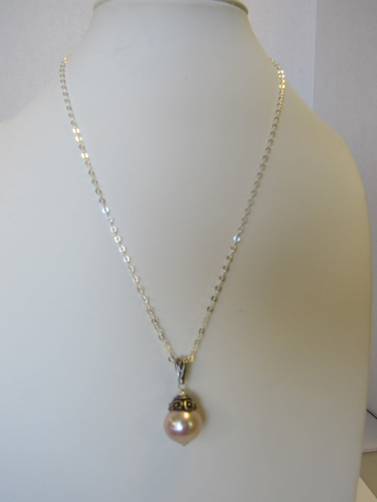 925 STERLING SILVER GENUINE FRESHWATER PEARL PENDANT NECKLACE PINK 8 gm 20 " ALLUREGEM S1338