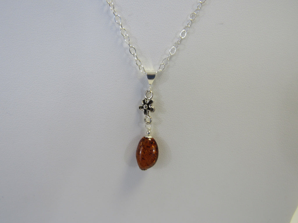 BALTIC AMBER PENDANT NECKLACE, 925 Sterling Silver HONEY 3.2 gm  20"  ALLUREGEM S1345