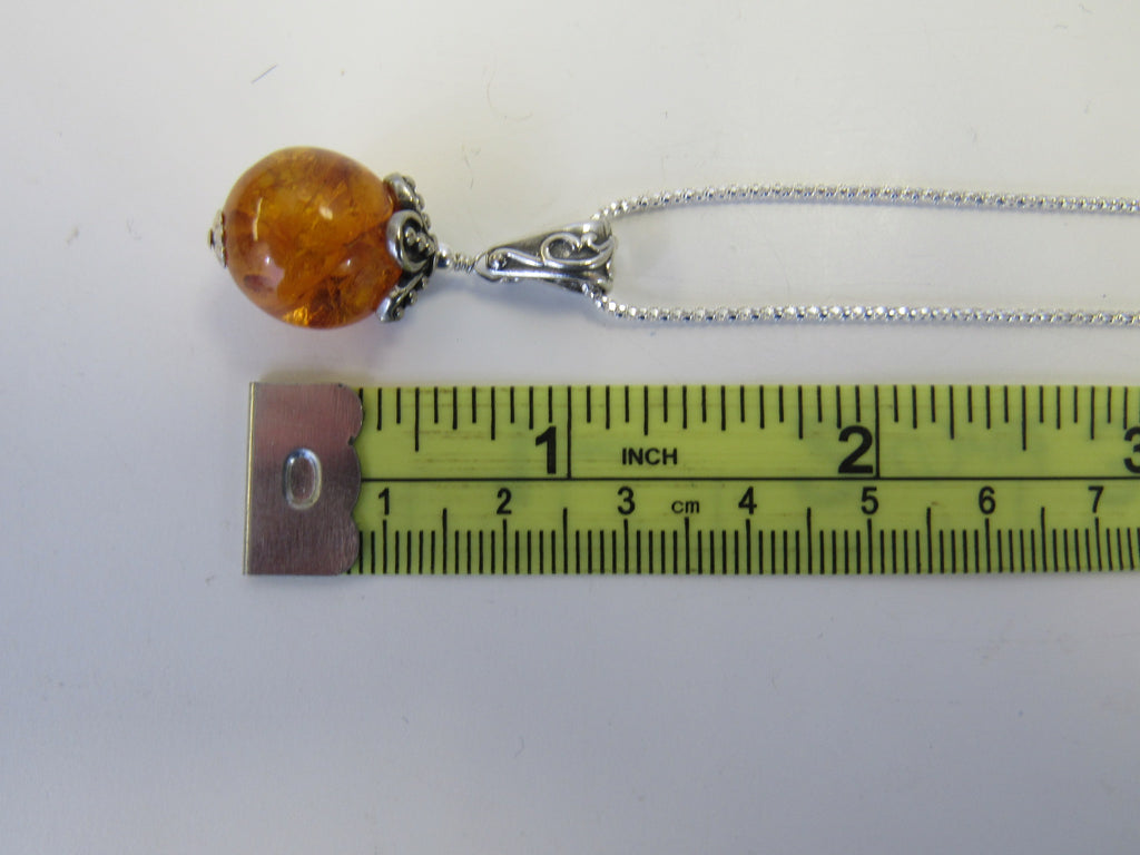 BALTIC AMBER PENDANT NECKLACE, 925 Sterling Silver HONEY 5 gm  20"  ALLUREGEM S1353