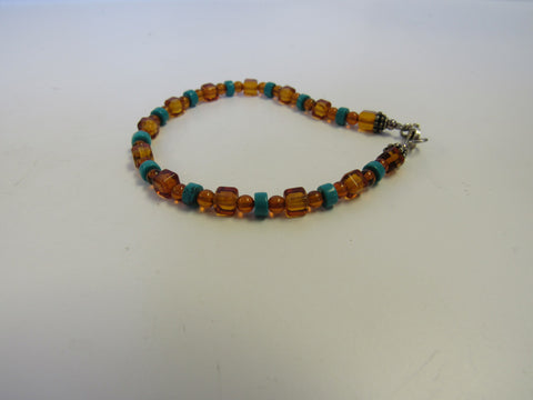 BALTIC AMBER & TURQUOISE BRACELET, 925 Sterling Silver 7.25 " ALLUREGEM S1526