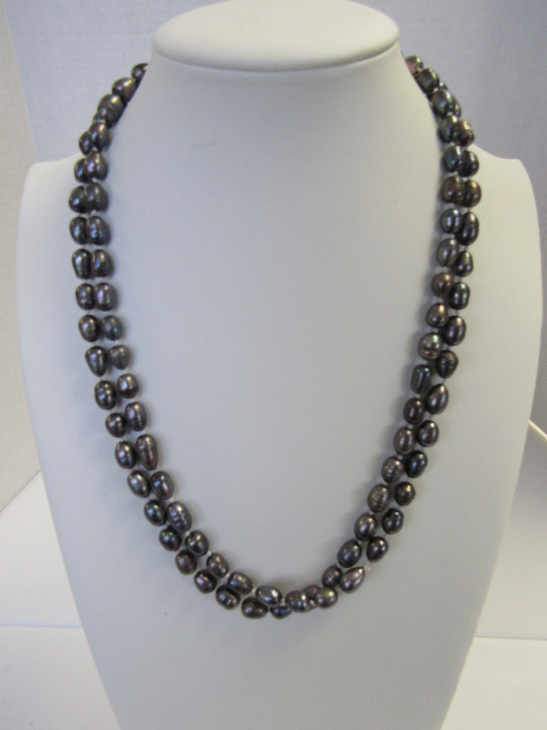 GENUINE FRESHWATER  SILVER-COLOR PEARL NECKLACE 87  gm 46"  ALLUREGEM S1564