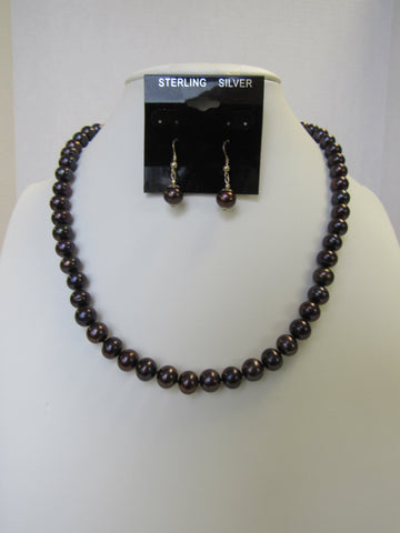 925 STERLING SILVER BLACK PEARL NECKLACE & EARRINGS SET 60 gm  ALLUREGEM S1569