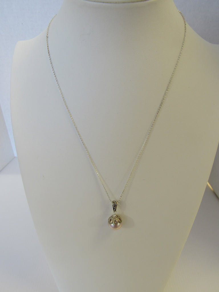 925 Sterling Silver Freshwater Pearl Pendant Necklace 8.5 gm 14 mm 18 " Alluregem S1717