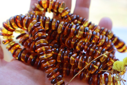 Genuine BALTIC AMBER Beads Strands Thin Rondelle Lemon and Cognac 11 - 12 mm 8" Alluregem E2994