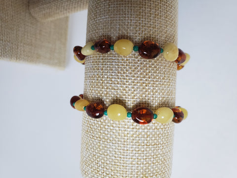 Baltic Amber Turquoise Bracelet, 925 Sterling Silver  7" Alluregem S1035