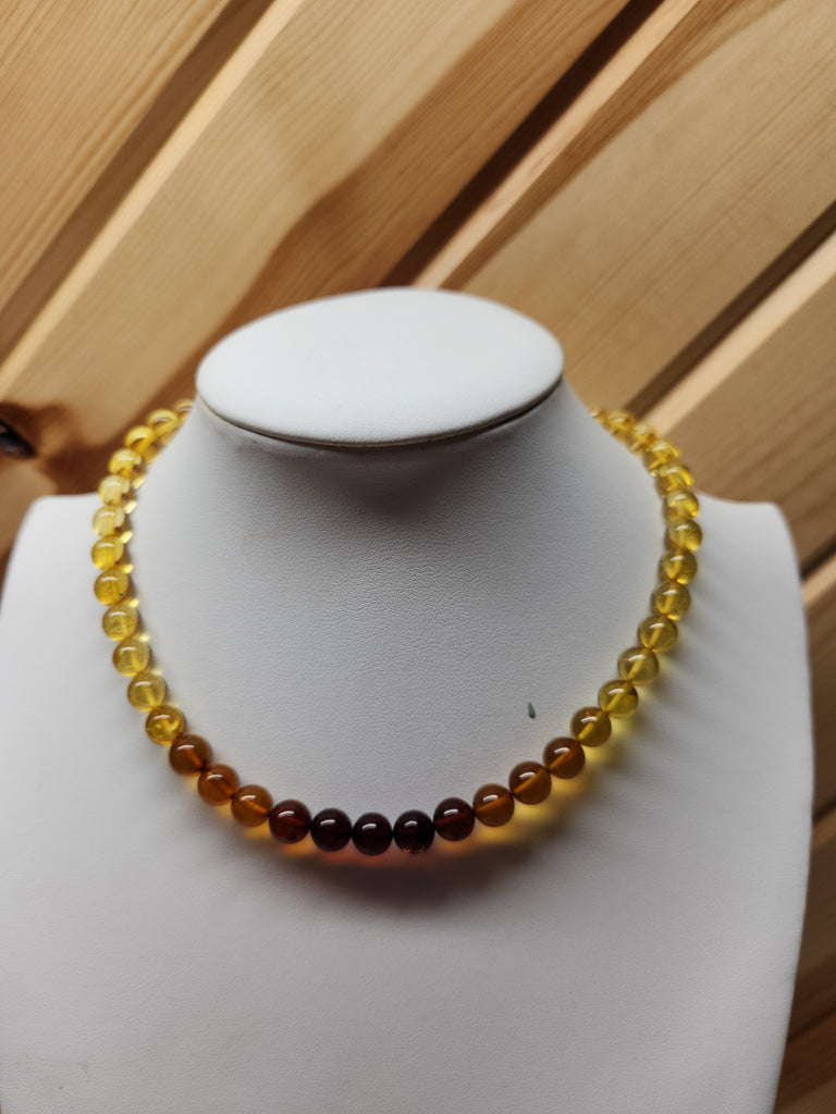 Natural BALTIC AMBER Ombre Necklace, 8MM Round Amber Beads Necklace 16.5" Alluregem