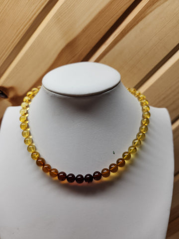 Natural BALTIC AMBER Ombre Necklace, 8MM Round Amber Beads Necklace 16.5" Alluregem