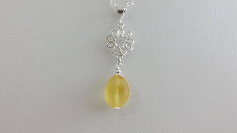 Natural Baltic Amber Pendant Necklace, 925 Sterling Silver, Unpolished Amber 20 " ALLUREGEM S1418