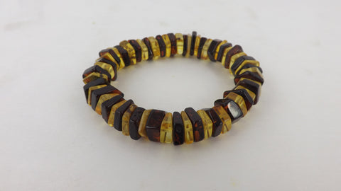 NATURAL  BALTIC AMBER FACETED BRACELET MULTI-COLOR  14 gm 8 " ALLUREGEM S1664