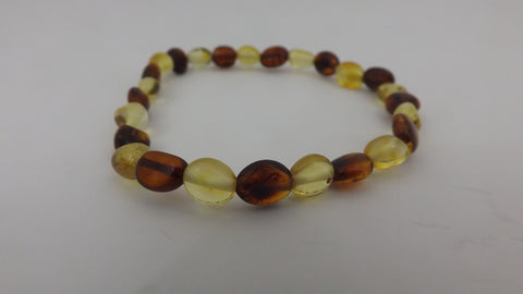 GENUINE BALTIC AMBER STRETCH BRACELET, MULTI-COLOR 3.3 gm  7 "  ALLUREGEM  S1364