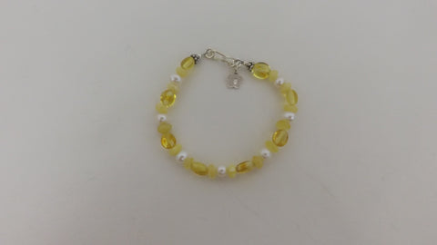 Pearl & Baltic Amber Bracelet, 925 Sterling Silver,  6.5 " ALLUREGEM S1663