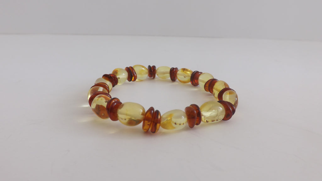 GENUINE BALTIC AMBER BEADS STRETCH BRACELET MULTI-COLORED   9.4 gm  9 "  ALLUREGEM S1765