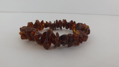 GENUINE BALTIC AMBER BRACELET POLISHED CHIPS HONEY 27 gm  7.5" ALLUREGEM  S1697