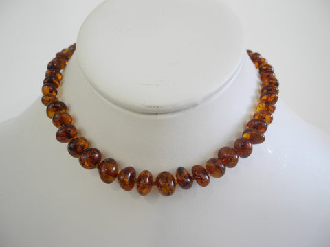 GENUINE BALTIC AMBER NECKLACE POLISHED  COGNAC 13-15 gm 18 "  ALLUREGEM S1093