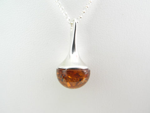 Natural Amber Pendant Necklace, 925 Sterling Silver  16"  ALLUREGEM S1134