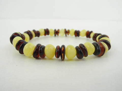 BALTIC AMBER STRETCH BRACELET MULTI-COLOR  6.9 gm 7-9  mm, 7.5"  ALLUREGEM  S1688