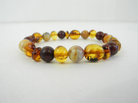 GENUINE AGATE JASPER & BALTIC AMBER STRETCH BRACELET  13 gm 7.5 " ALLUREGEM  S1686