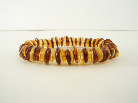 GENUINE BALTIC AMBER BRACELET MULTI-COLOR RONDELLE  4.7 gm 6.5"  ALLUREGEM S1500